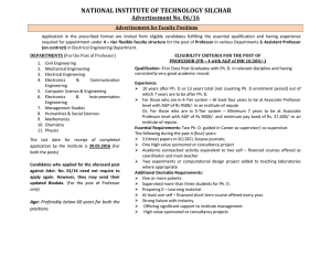 Advertisement for Faculty Position at NIT Silchar vide Advt. No.