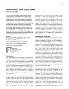 Production of novel oils in plants Denis J Murphy