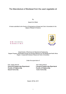 The Manufacture of Biodiesel from the used vegetable oil