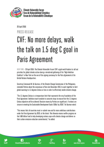 CVF: No more delays, walk the talk on 1.5 deg C goal in Paris