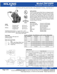SPECIFICATION SUBMITTAL SHEET Model ZW105FP