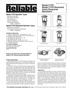 Model F1FR Model F1FR Recessed Quick Response Sprinklers