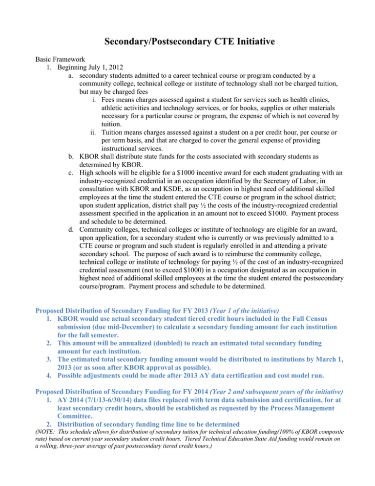 Secondary/Postsecondary CTE Initiative