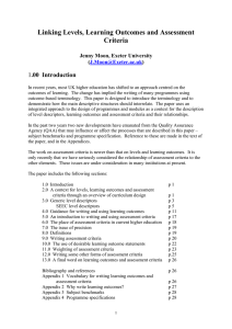 Linking Levels, Learning Outcomes and Assessment Criteria: the