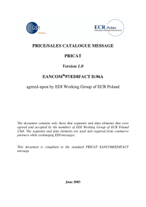 PRICE/SALES CATALOGUE MESSAGE PRICAT Version 1.0