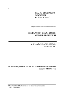 Case No COMP/M.4475 - SCHNEIDER ELECTRIC / APC