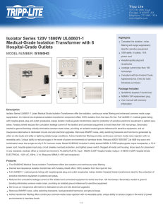 Isolator Series 120V 1800W UL60601-1 Medical
