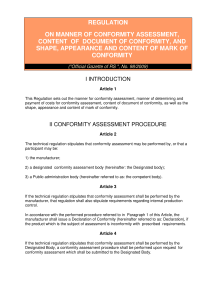 regulation on manner of conformity assessment, content of