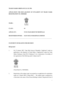 TRADE MARKS ORDINANCE (CAP. 559) APPLICATION FOR