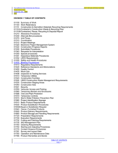 DIVISION 1 TABLE OF CONTENTS 01100 Summary of Work 01140