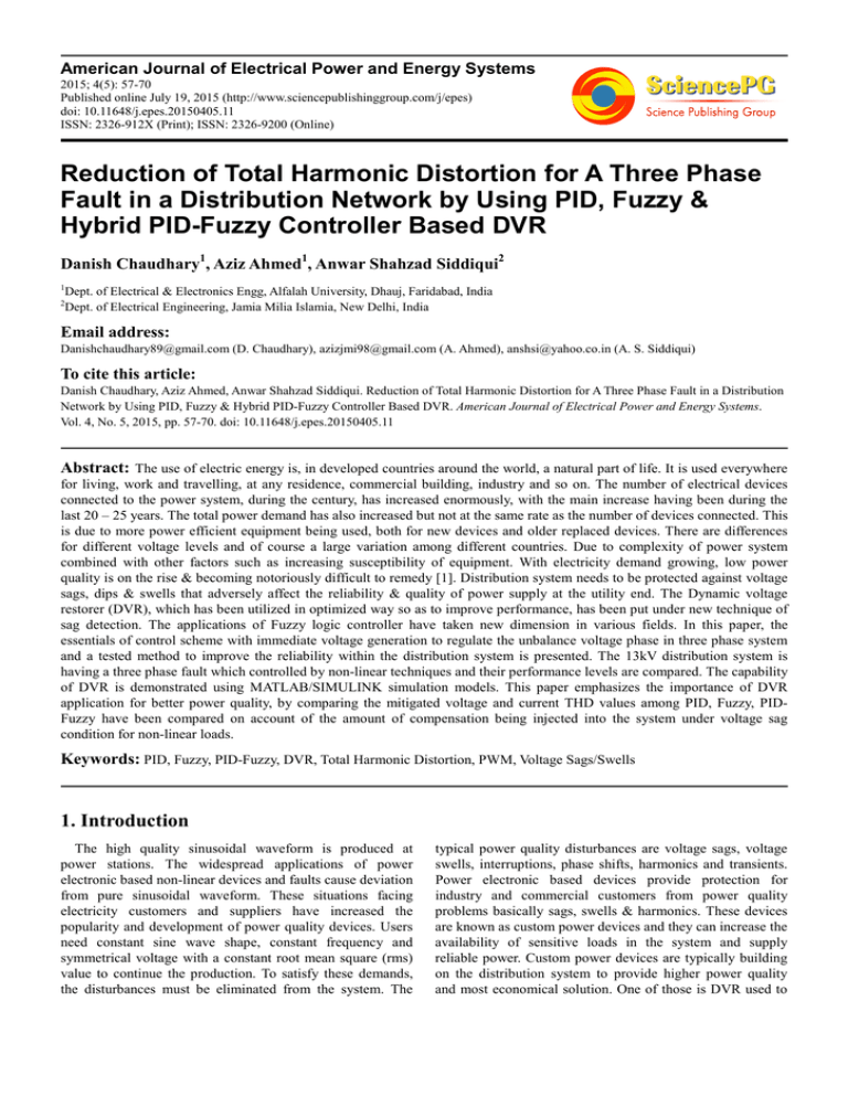 Reduction of Total Harmonic Distortion for A Three Phase Fault in a