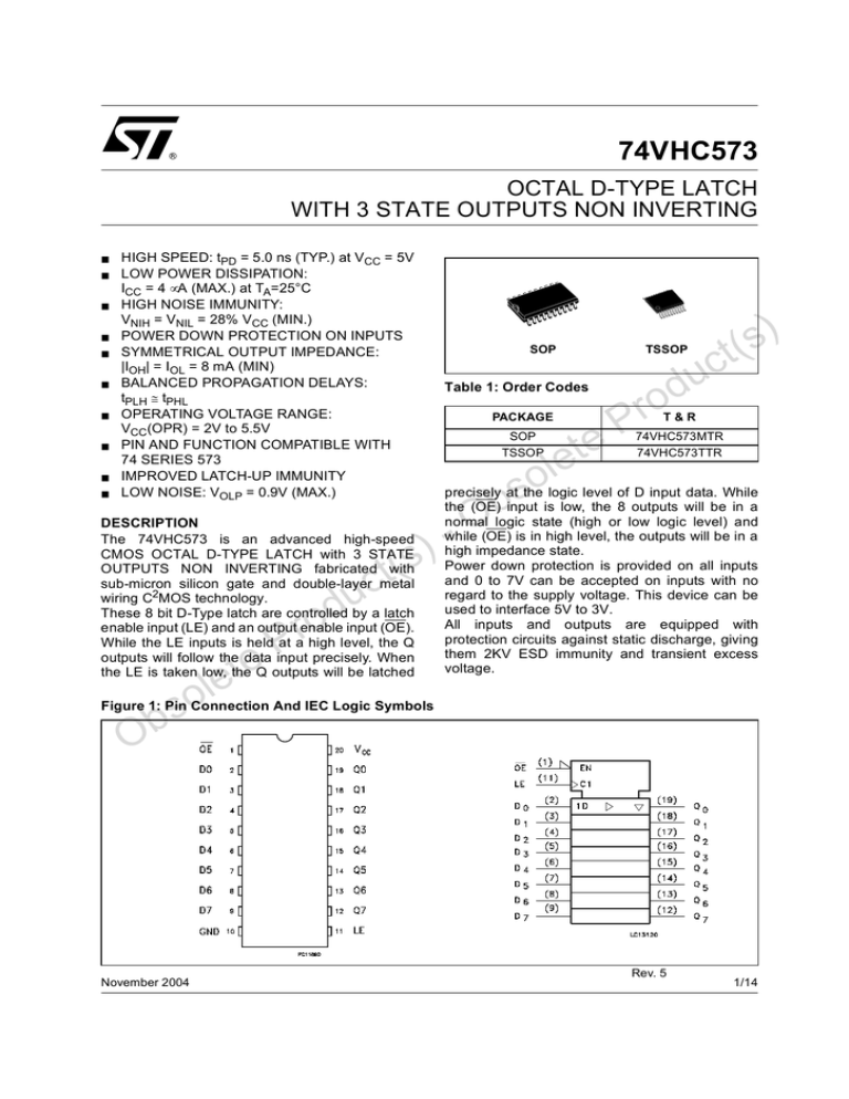 Octal D-type Latch With 3 State Outputs Non Inverting