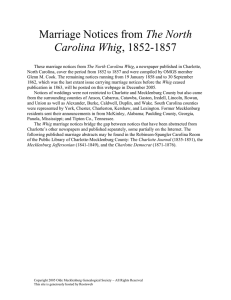 Marriage Notices from The North Carolina Whig, 1852
