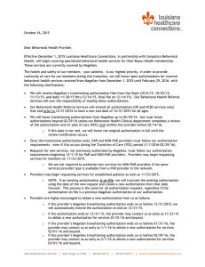 October 16, 2015 Dear Behavioral Health Provider