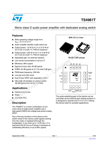 Mono class D audio power amplifier with dedicated analog switch