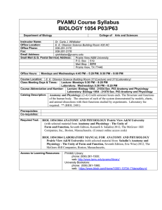 PVAMU Course Syllabus BIOLOGY 1054 P03/P63