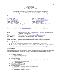 APPROXIMATE SCHEDULE OF LECTURE TOPICS