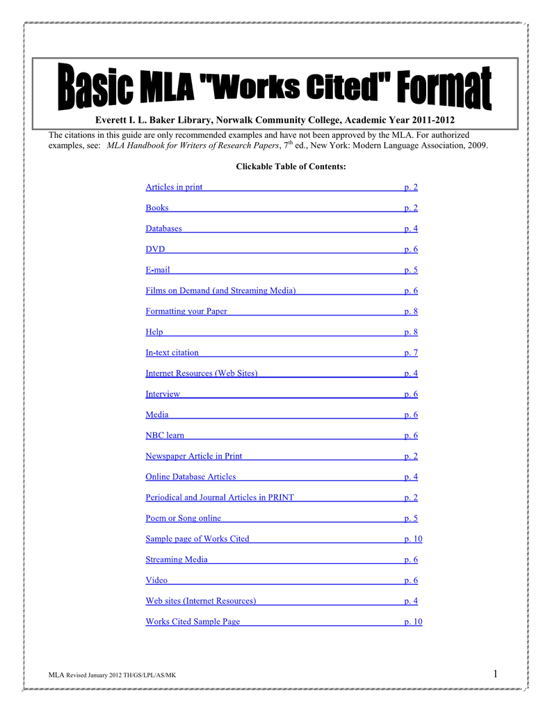 Basic Mla Works Cited Format