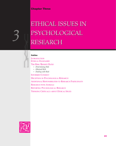 ETHICAL ISSUES IN PSYCHOLOGICAL RESEARCH ETHICAL