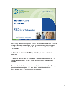 Health Care Consent - Chapter 1 - College of Physiotherapists of