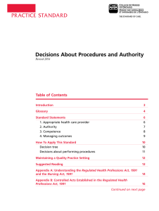 PRACTICE STANDARD Decisions About Procedures and Authority