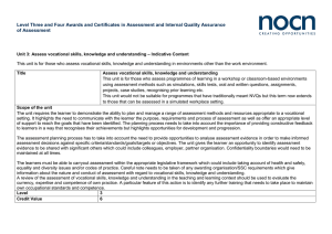 Unit 3 Indicative content Assess vocational skills