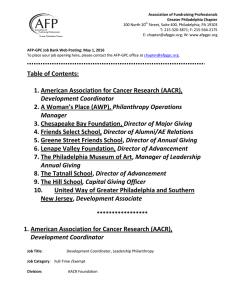 Table of Contents: 1. American Association for Cancer Research
