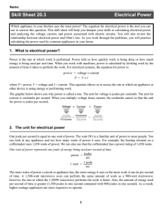 Skill Sheet 20.3 Electrical Power