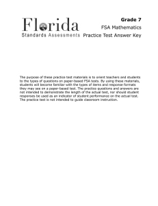 Grade 7 FSA Mathematics Practice Test Answer Key