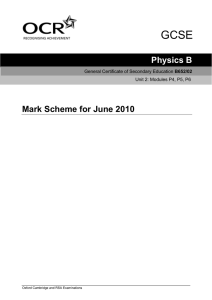 Physics B Mark Scheme for June 2010