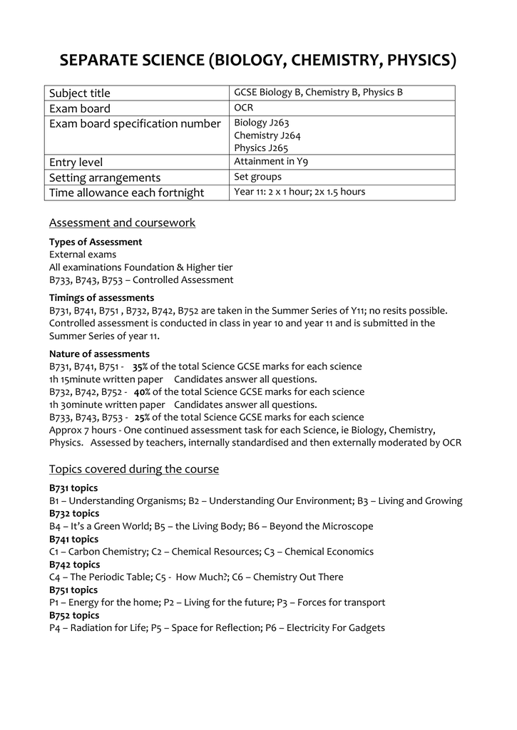 Separate Science Biology Chemistry Physics - 