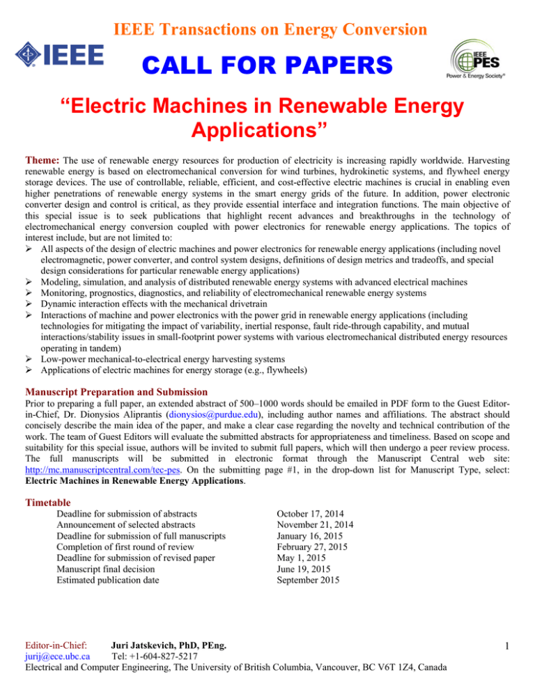 Electric Machines in Renewable Energy Applications