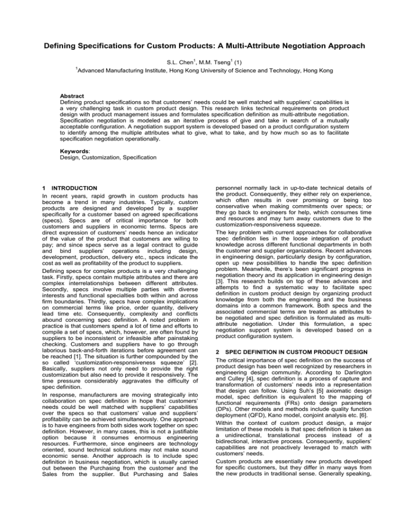 Defining Specifications For Custom Products