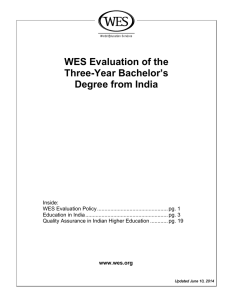 WES Evaluation of the Three-Year Bachelor`s Degree from India