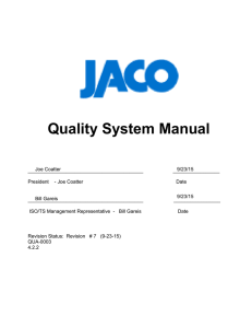 Quality Manual - JACO Manufacturing Company