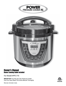Power Pressure Cooker XL Owner`s Manual – PDF