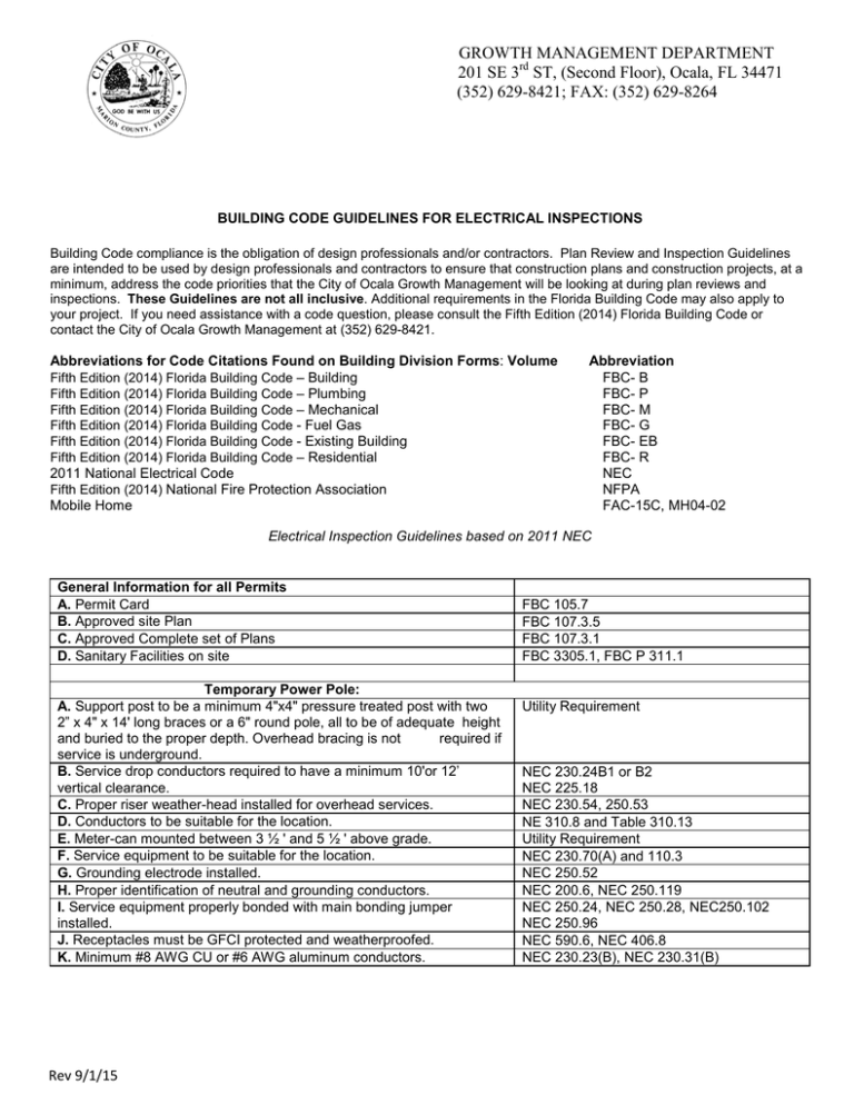 Building Code Guidelines for Electrical Inspections