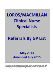 full list of which clinical nurse specialist covers which GP