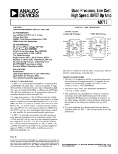 AD713 Quad Precision, Low Cost, High Speed, BiFET Op Amp