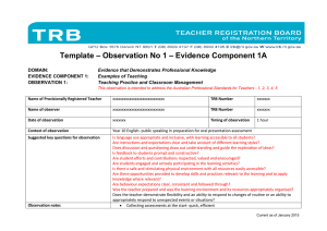 Template – Observation No 1 – Evidence Component 1A