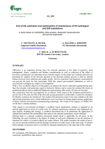 End of life estimation and optimisation of maintenance of HV