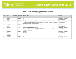 Grade 8 English Language Arts Sample Items (Reading) Answer Key