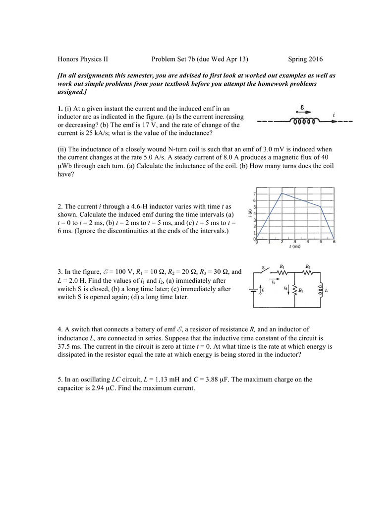 Honors Physics Ii Problem Set 7b Due Wed Apr 13 Spring 16 In