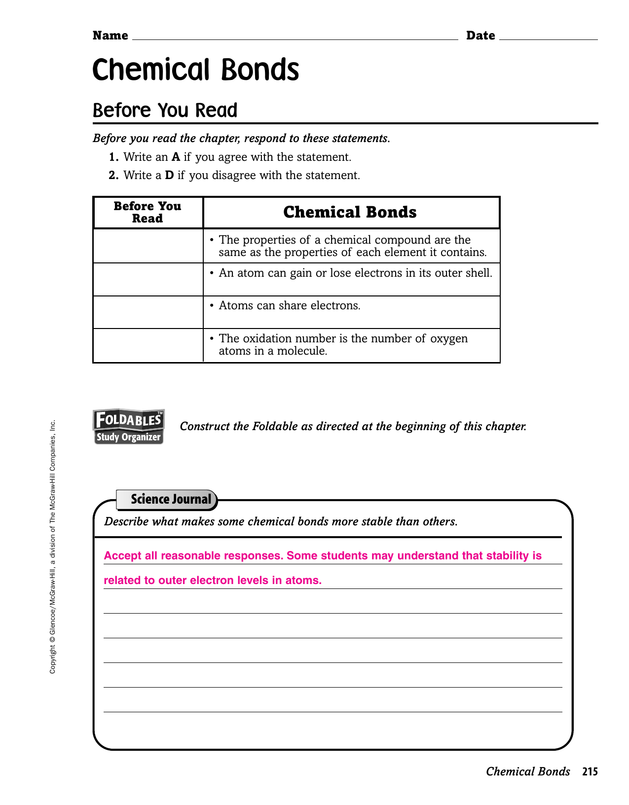 Chemical Bonds With Chemical Bonds Worksheet Answers