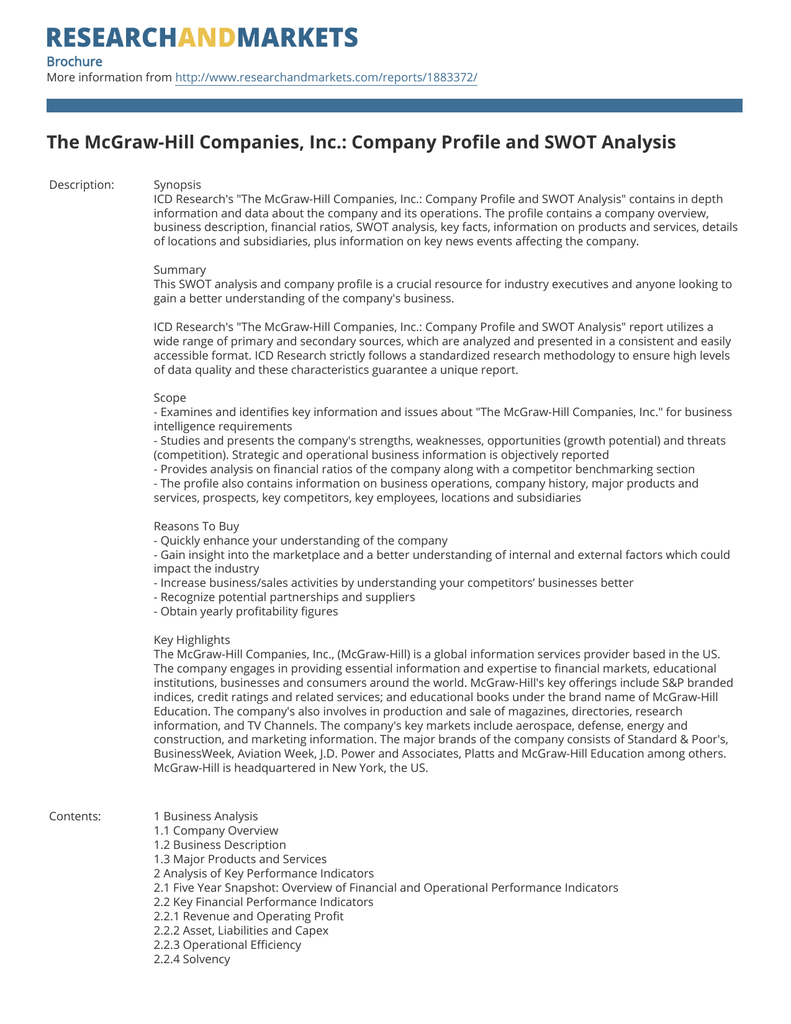 The McGraw-Hill Companies, Inc.: Company Profile and SWOT