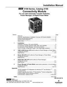 Installation Manual for ASCO Catalog 5150 Connectivity