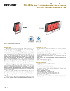 RIH, RIHV Gas Fired High Intensity Infrared Heaters for Indoor