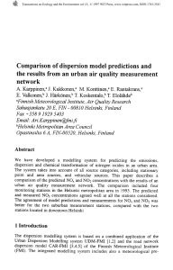 Comparison of dispersion model predictions and the results from an