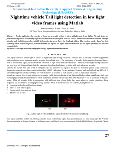 Nighttime vehicle Tail light detection in low light video frames using