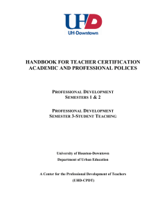 HANDBOOK FOR TEACHER CERTIFICATION ACADEMIC AND